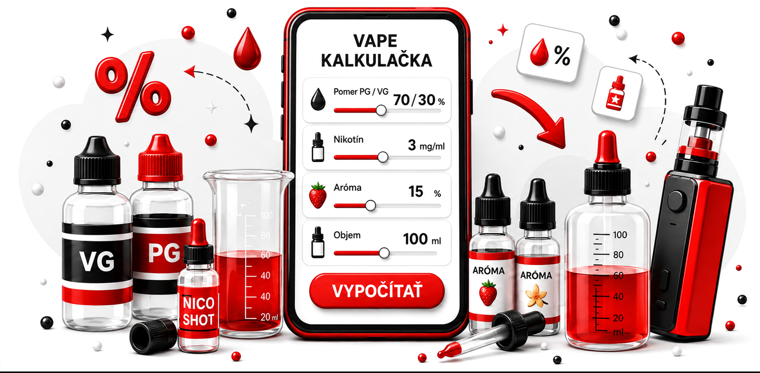 Vape kalkulačka pre miešanie aróm, PG, VG a nikotínu